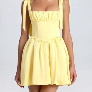 Oh Polly Bellamy Draped Corset Mini Dress in Lemon Sherbet